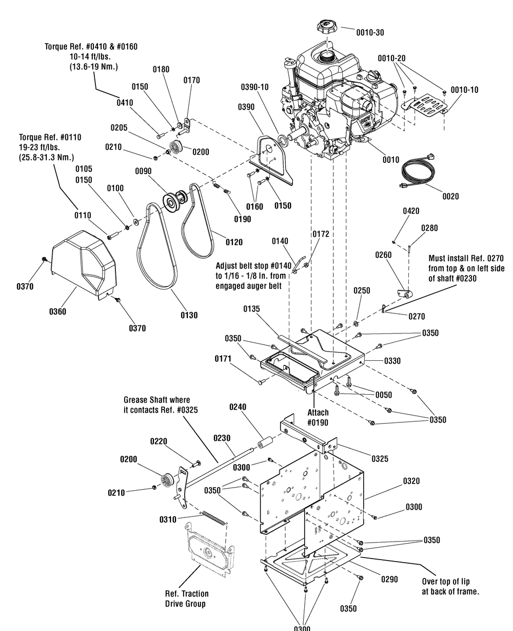 Engine Group Diagram and Parts List for 1696024 2011 Briggs and Stratton Snow Blower